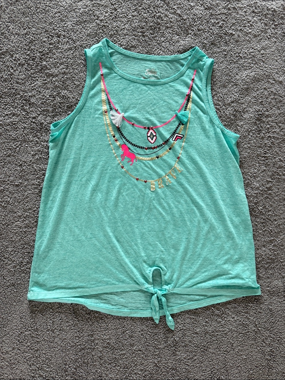 Justice Mint Green Tie-Front Tank with Necklace Print